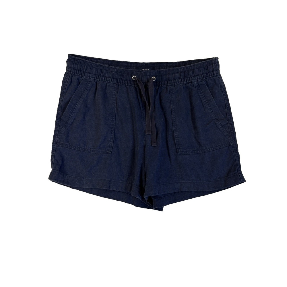 Nautica Women's L Navy Blue Linen‎ Shorts Resort Travel Summer Beach Capsule